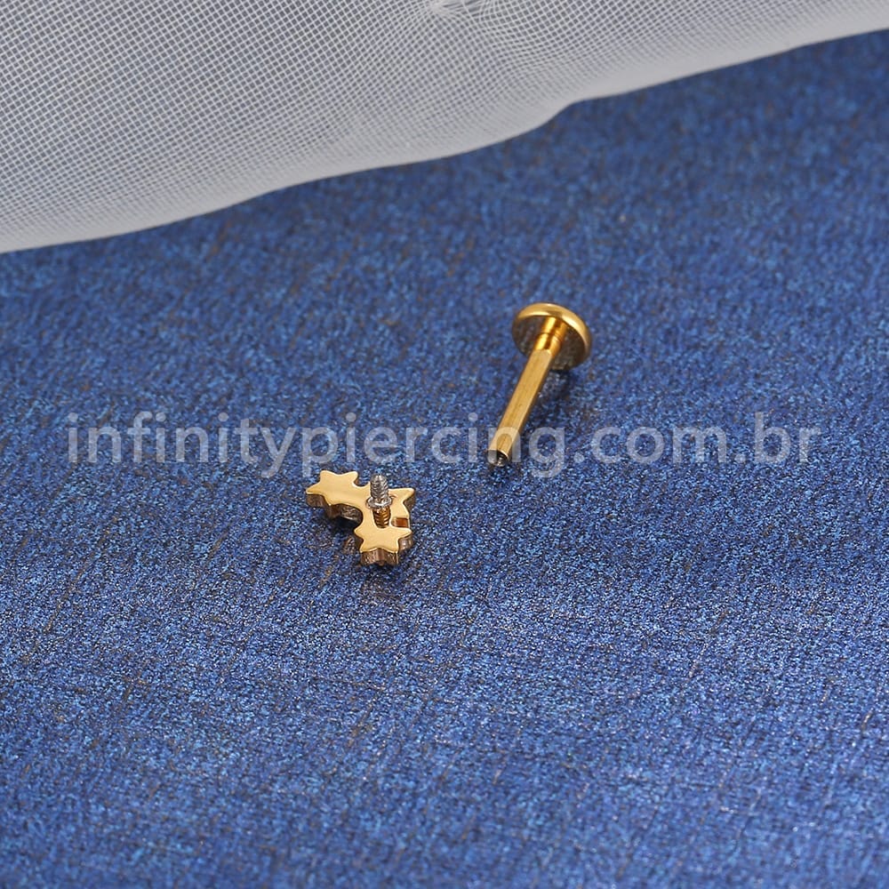 Piercing Labret Titânio 3 Estrelas Zircônias