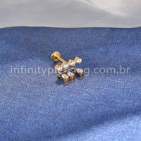 Piercing Labret Titânio Barra 4 Zircônias Com Pingente