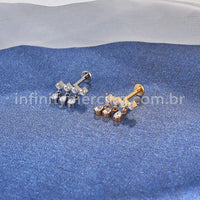 Piercing Labret Titânio Barra 4 Zircônias Com Pingente