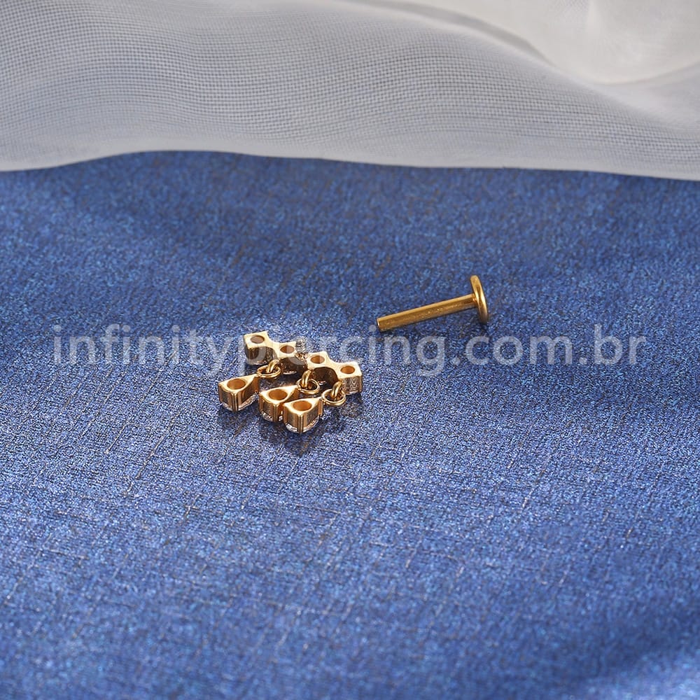 Piercing Labret Titânio Barra 4 Zircônias Com Pingente