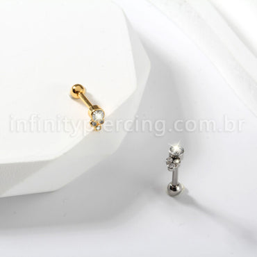 Piercing Minibarbell Aço Cirúrgico 4 Zircônias