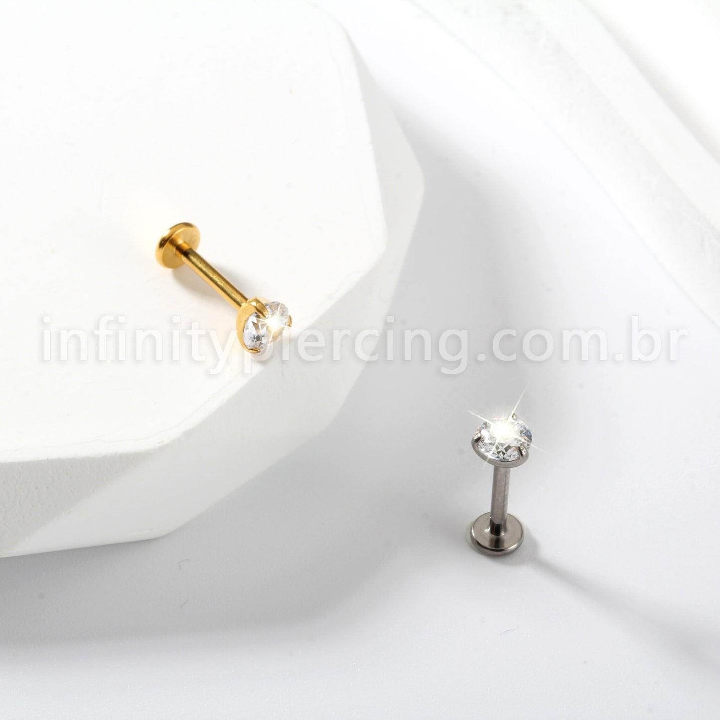 Piercing Labret Ponto De Luz Titânio Zircônia 3 Garras