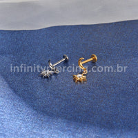 Piercing Labret Titânio Lua Com Pingente Estrela Zircônia