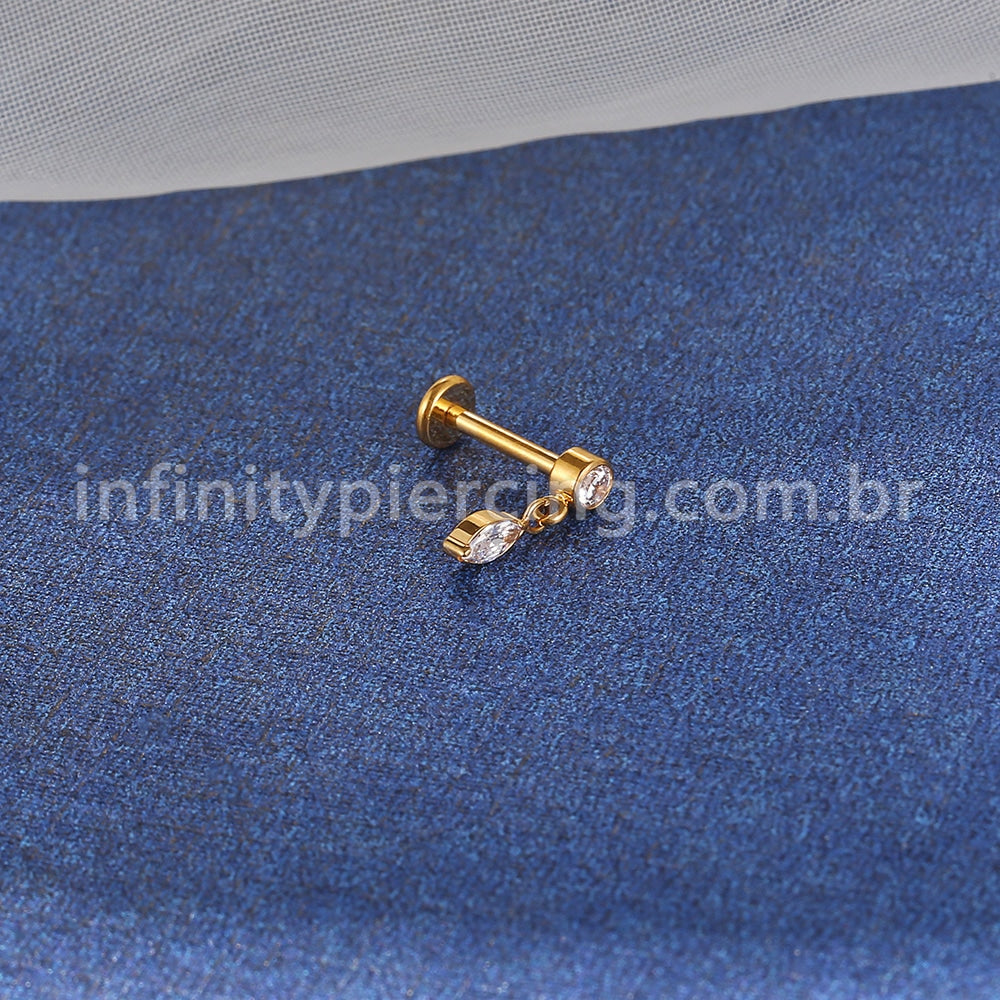 Piercing Labret Titânio Ponto De Luz Zircônia Com Pingente