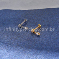 Piercing Labret Titânio Ponto De Luz Zircônia Com Pingente
