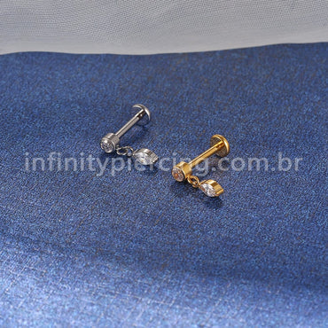 Piercing Labret Titânio Ponto De Luz Zircônia Com Pingente