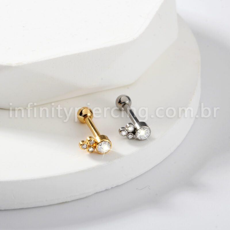 Piercing Minibarbell Aço Cirúrgico 4 Zircônias