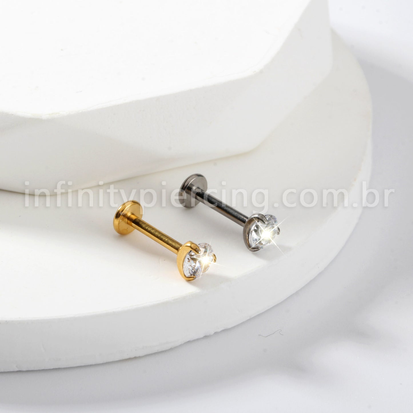 Piercing Labret Ponto De Luz Titânio Zircônia 3 Garras