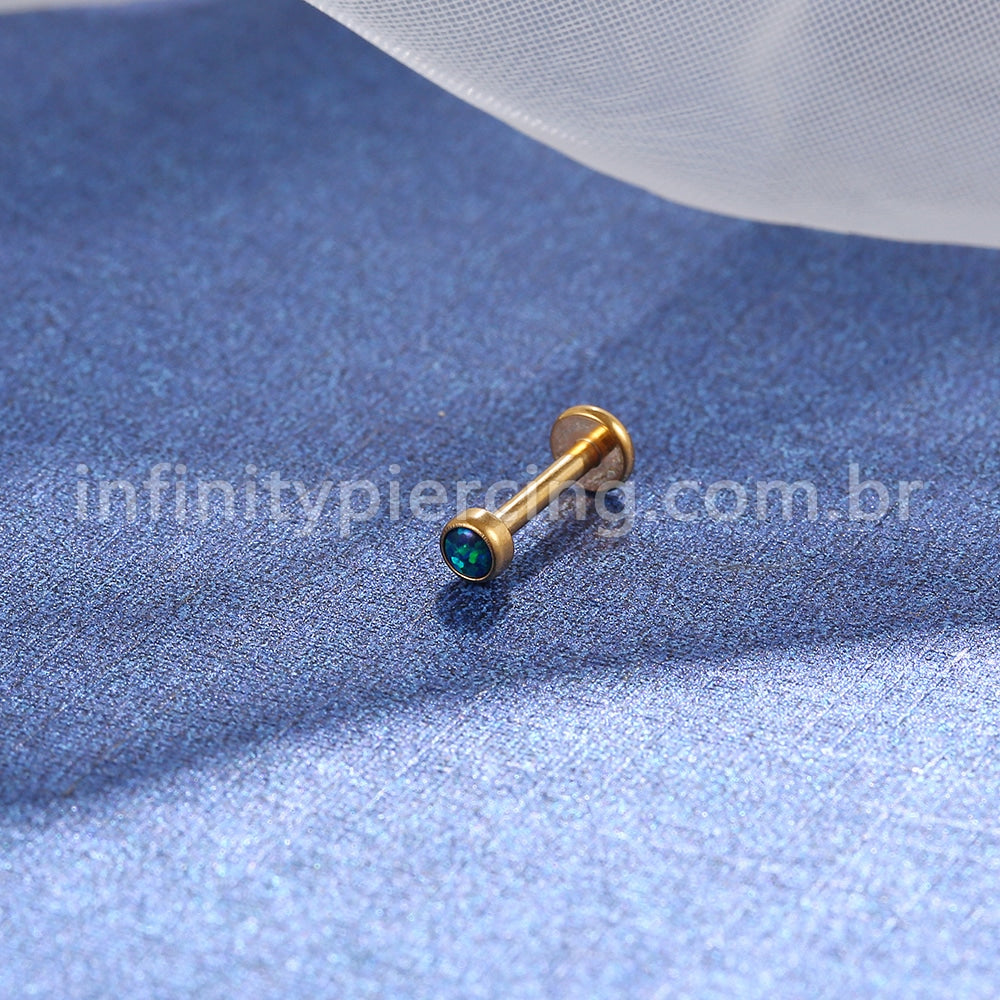 Piercing Labret Aço Cirúrgico Opala Rosca Interna