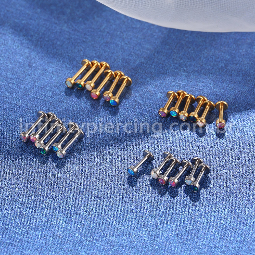 Piercing Labret Aço Cirúrgico Opala Rosca Interna
