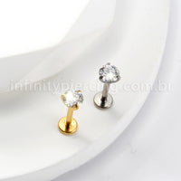 Piercing Labret Ponto De Luz Titânio Zircônia 3 Garras