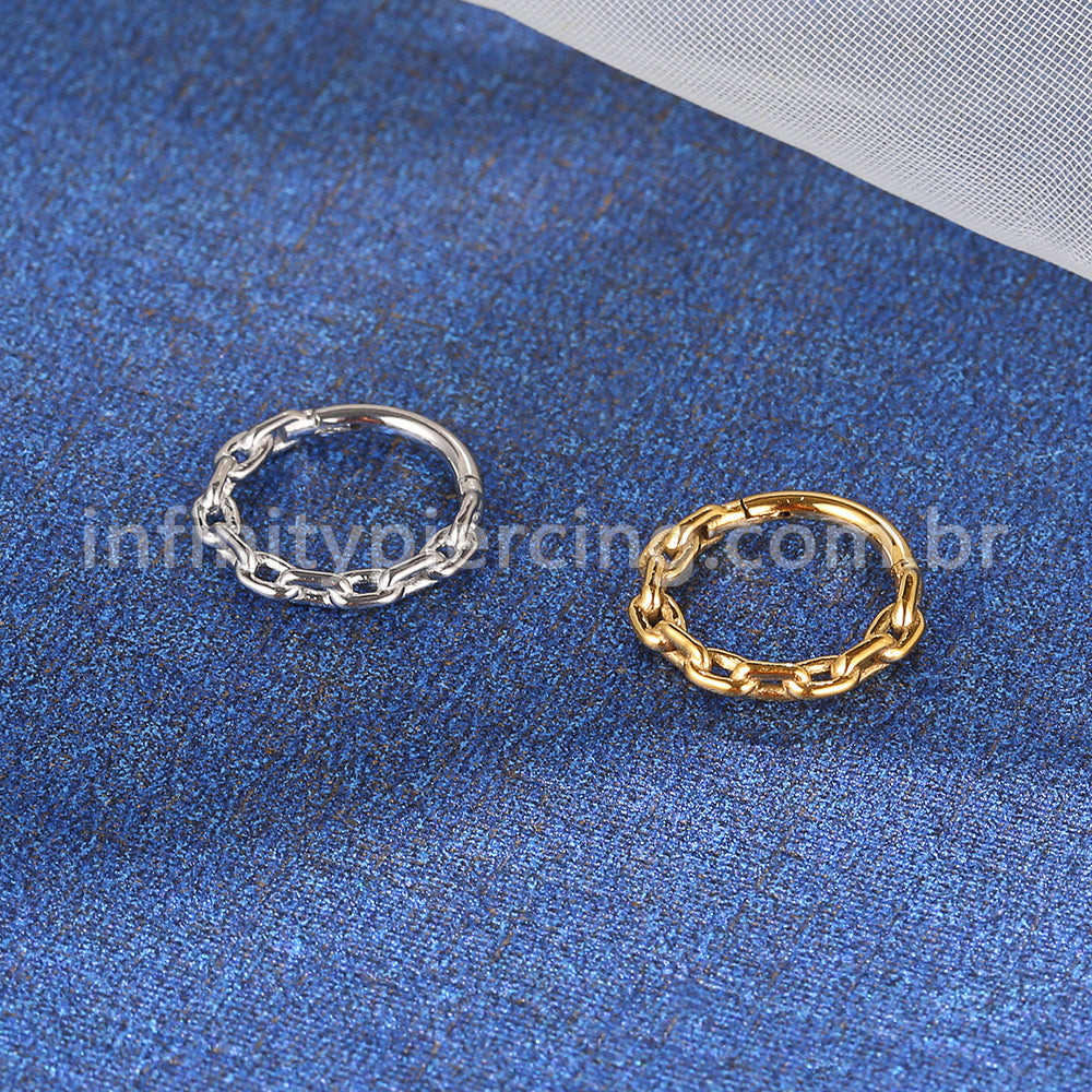 Piercing Argola Aço Cirúrgico Segmento Articulado Detalhe Corrente