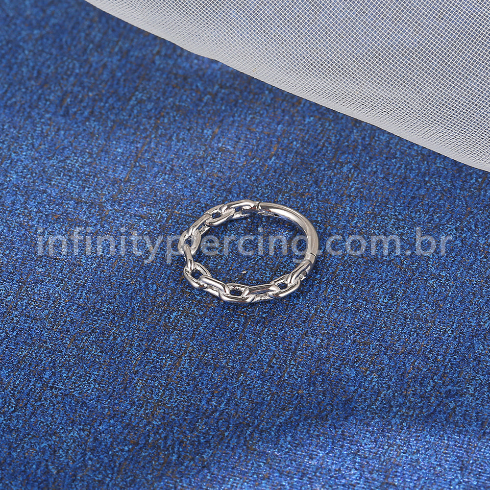 Piercing Argola Aço Cirúrgico Segmento Articulado Detalhe Corrente