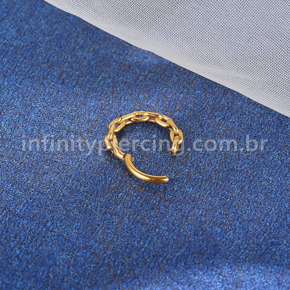 Piercing Argola Aço Cirúrgico Segmento Articulado Detalhe Corrente