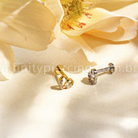 Piercing Labret Titânio Coração Com Zircônia Cravejada