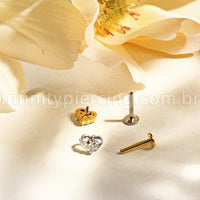 Piercing Labret Titânio Coração Com Zircônia Cravejada