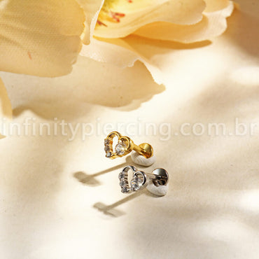 Piercing Labret Titânio Coração Com Zircônia Cravejada