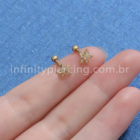 Piercing Microbell Aço Cirúrgico Flor Zircônia