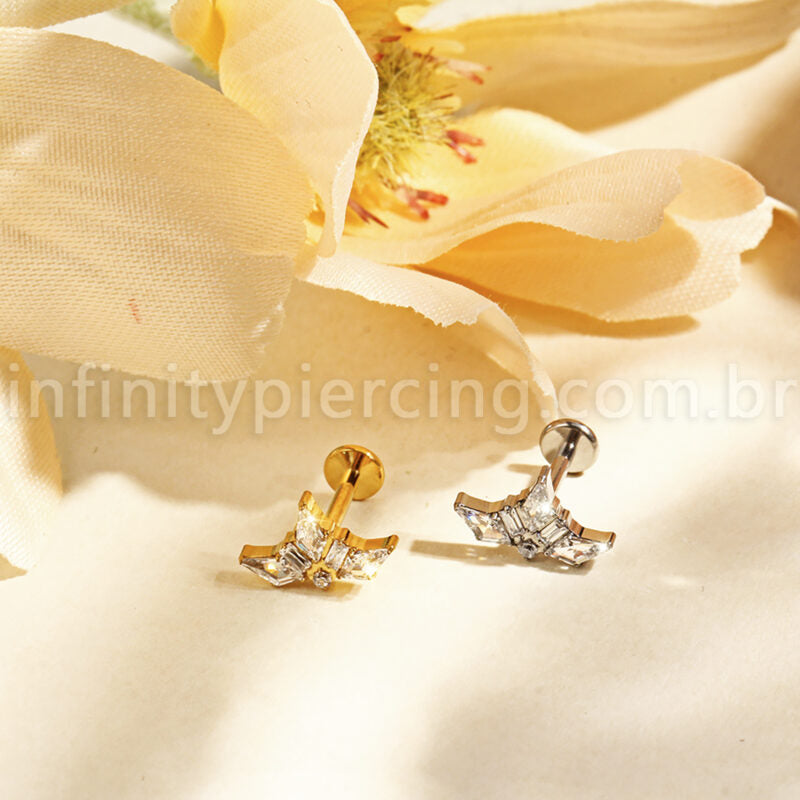 Piercing Labret Titânio Coroa Zircônia Cravejada