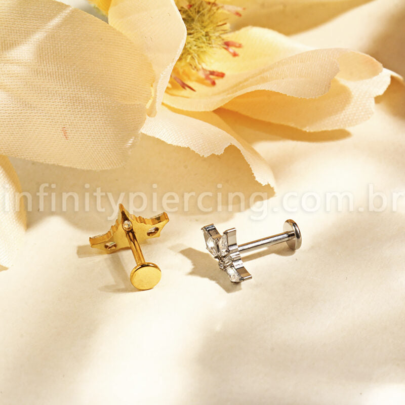 Piercing Labret Titânio Coroa Zircônia Cravejada