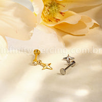 Piercing Labret Titânio Com Pingente Estrela
