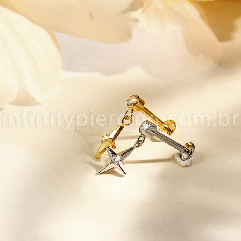 Piercing Labret Titânio Com Pingente Estrela
