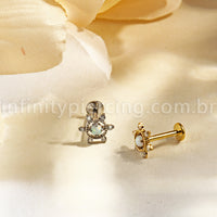 Piercing Labret Titânio Flor Com Pedra Opala