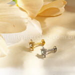 Piercing Labret Titânio Flor Com Pedra Opala