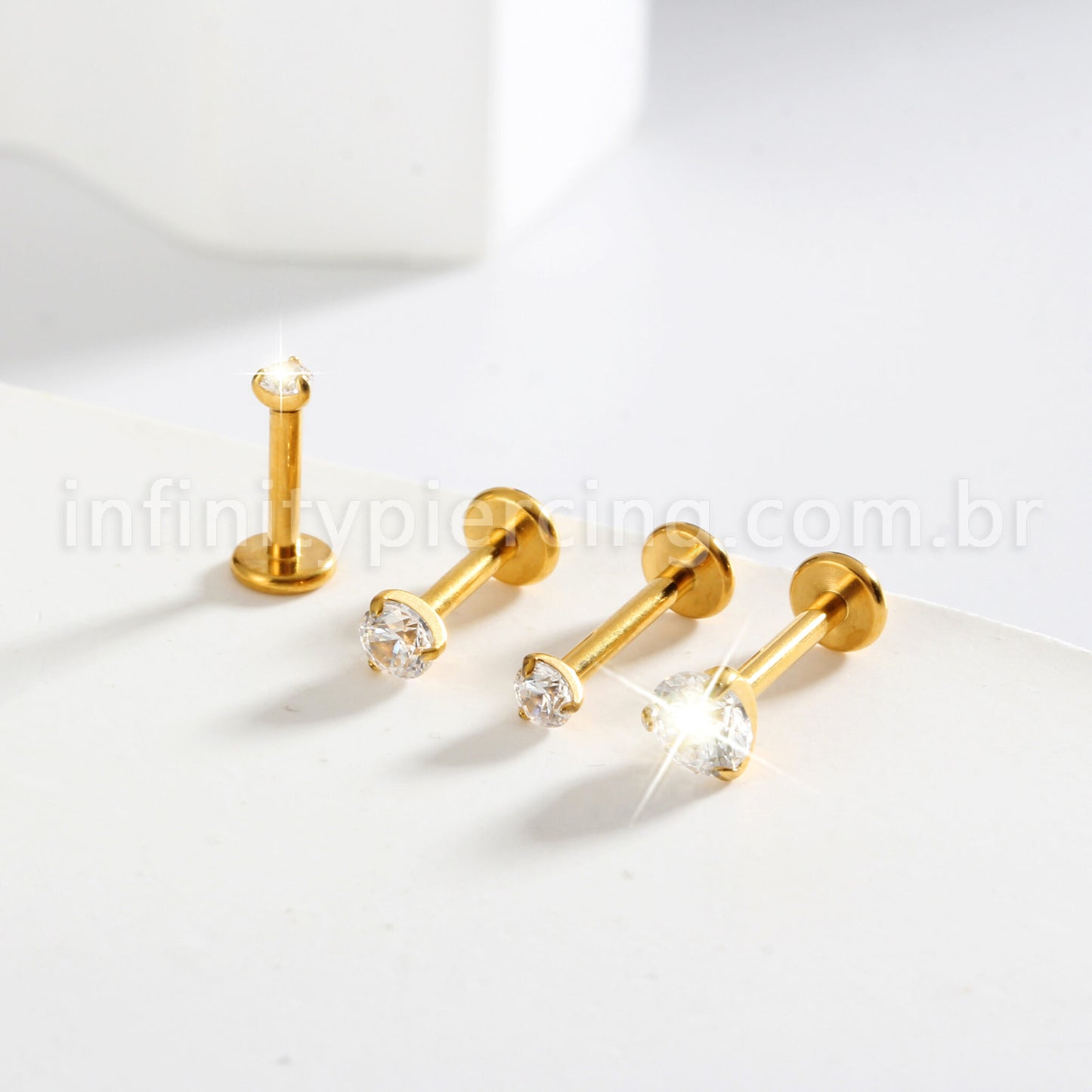 Piercing Labret Ponto De Luz Titânio Zircônia 3 Garras