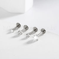 Piercing Labret Ponto De Luz Titânio Zircônia 3 Garras