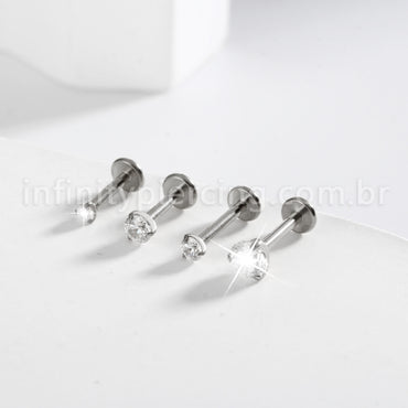 Piercing Labret Ponto De Luz Titânio Zircônia 3 Garras