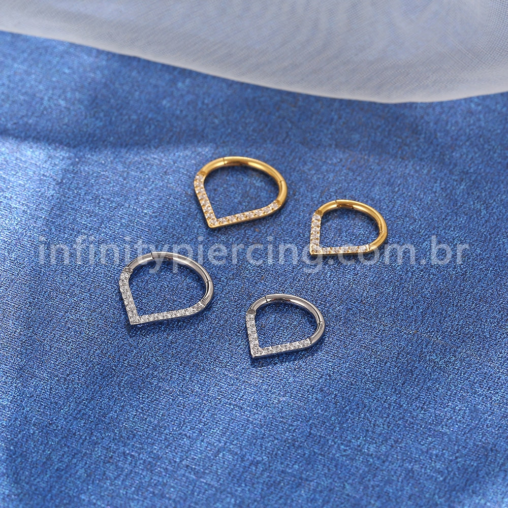 Piercing Argola Gota Titânio Segmento Articulado Zircônia Cravejada