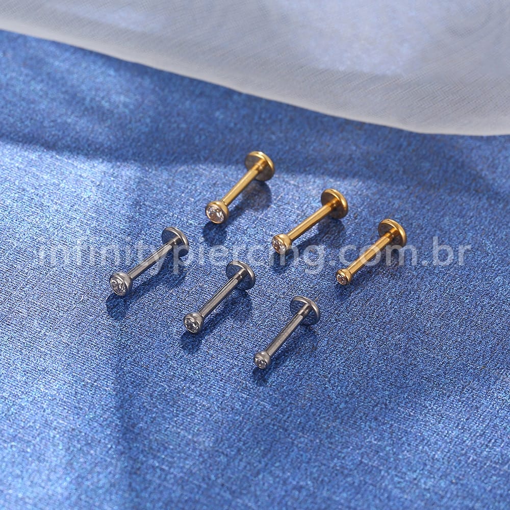 Piercing Labret Titânio Rosca Interna Ponto De Luz Zircônia