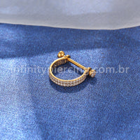 Piercing Meia Argola Aço Cirúrgico 2 Fileiras Zircônia Cravejada