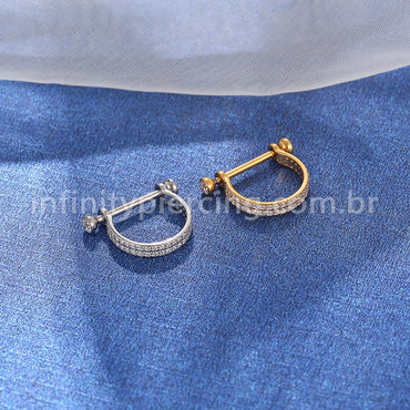 Piercing Meia Argola Aço Cirúrgico 2 Fileiras Zircônia Cravejada
