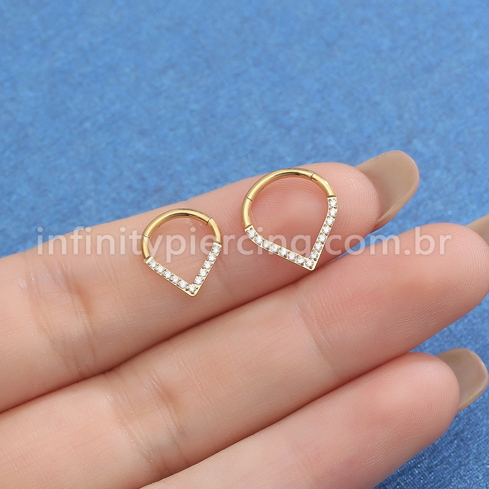 Piercing Argola Gota Titânio Segmento Articulado Zircônia Cravejada