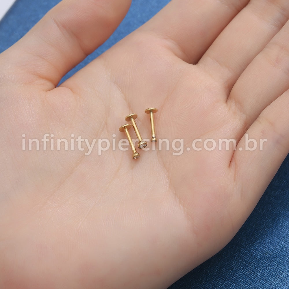 Piercing Labret Titânio Rosca Interna Ponto De Luz Zircônia