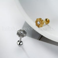 Piercing Labret Titânio Flor Detalhada Com Zircônia Cravejada