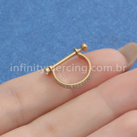 Piercing Meia Argola Aço Cirúrgico 2 Fileiras Zircônia Cravejada
