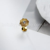 Piercing Labret Titânio Flor Detalhada Com Zircônia Cravejada