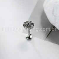 Piercing Labret Titânio Flor Detalhada Com Zircônia Cravejada