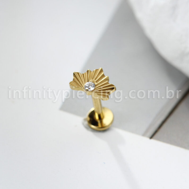 Piercing Labret Titânio Meia Flor Zircônia Cravejada