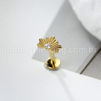 Piercing Labret Titânio Meia Flor Zircônia Cravejada