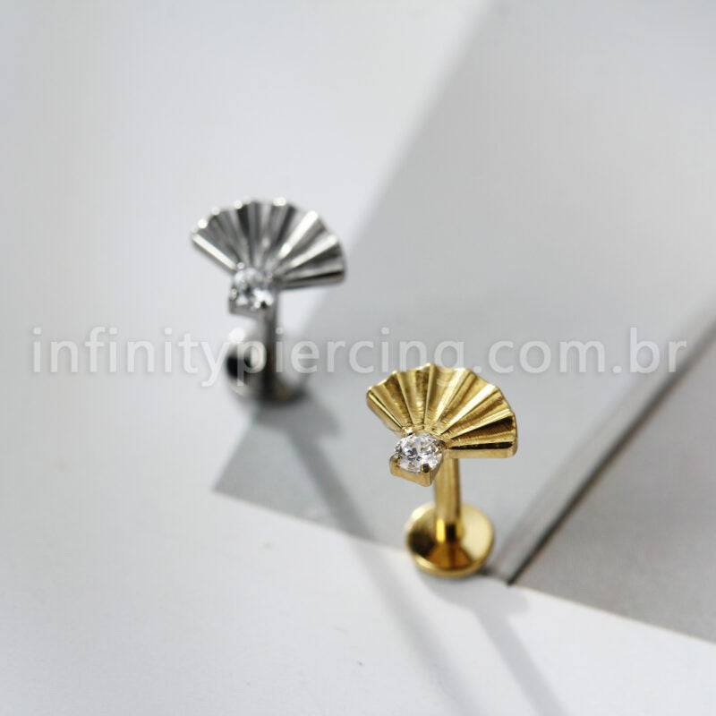 Piercing Labret Titânio Leque Zircônia Cravejada