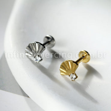 Piercing Labret Titânio Leque Zircônia Cravejada