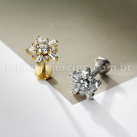 Piercing Labret Titânio Flor Zircônia Cravejada