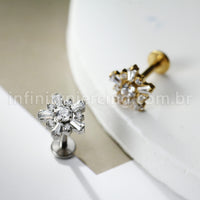 Piercing Labret Titânio Flor Zircônia Cravejada