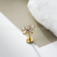 Piercing Labret Titânio Flor Zircônia Cravejada
