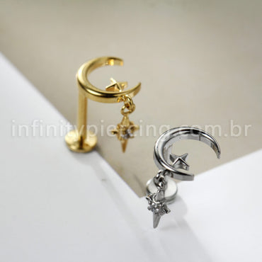 Piercing Labret Titânio Lua/Estrela