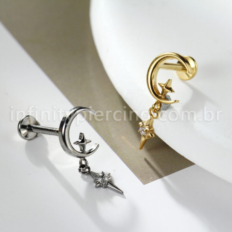 Piercing Labret Titânio Lua/Estrela
